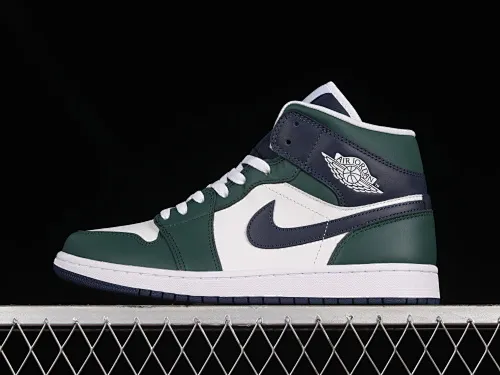 All categories Air Jordan Jordan series basketball shoes Air Jordan 1 Mid G version pure original Air Jordan 1 Mid AJ1 Joe 1 blue and green color matching Zhongbang basketball shoes DZ5326-300
